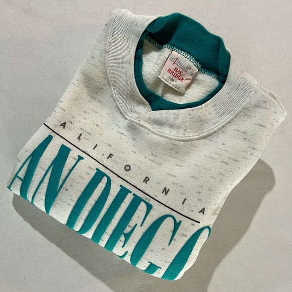 VTG 90s 'San Diego' Layered Sweatshirt in Grey and teal, sz M - Picture 5 of 8